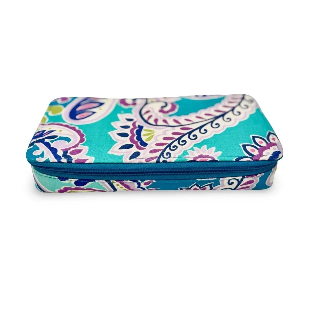 Vera Bradley Large Travel Pill Cosmetic Case Teal Paisley Floral WAKIKI PAISLEY